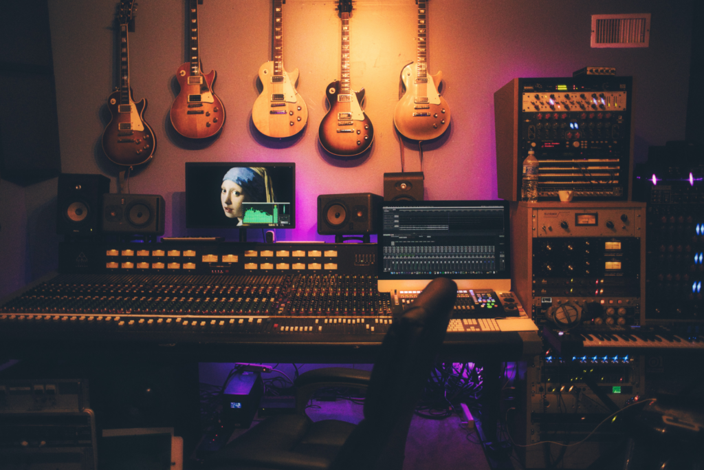 guitars on wall of studio